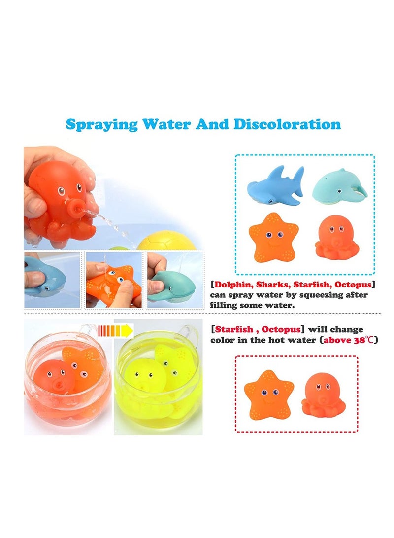 beiens Bath Toy, Fishing Floating Animals Squirts Toys Games Playing Set with Fishing Net, Fish Net Game in Bathtub, Bathroom Pool for Babies Toddlers and Kids (Blue) - Image 4