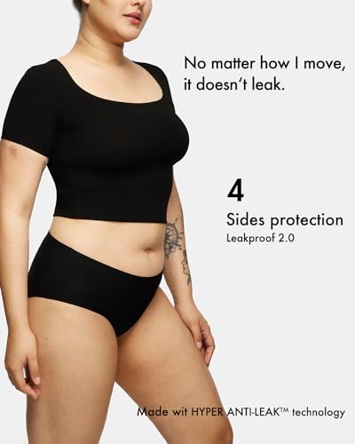STRAWBERRY WEEKS LEAKPROOF20 Seamless Mid Waist Brief Period Underwear for Women and Teens Period Panties Holds 6 Tampons Leak Proof Incontinence Underwear LXL Black - Image 5