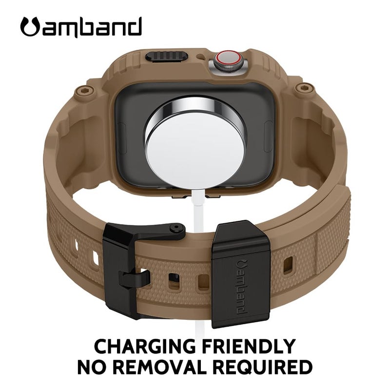 amBand Bands Compatible with Apple Watch 9/8/7 45mm, M1 Sport Series Rugged Case with TPU Strap Military Protective Tough Cover Bumper for iWatch SE3/SE2/SE/6/5/4/3 44mm 42mm Men Desert Tan - Image 5