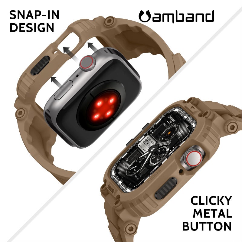 amBand Bands Compatible with Apple Watch 9/8/7 45mm, M1 Sport Series Rugged Case with TPU Strap Military Protective Tough Cover Bumper for iWatch SE3/SE2/SE/6/5/4/3 44mm 42mm Men Desert Tan - Image 4