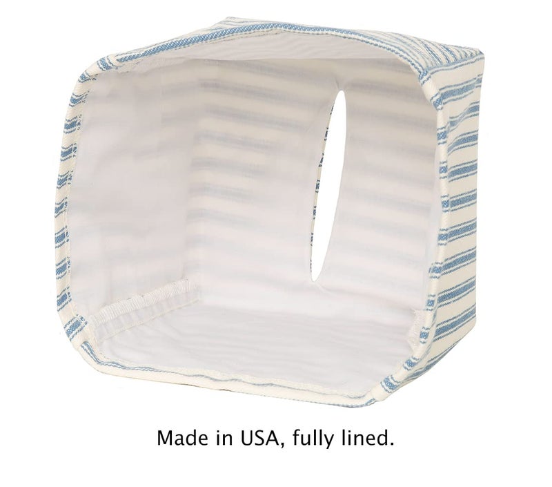 Decorative Things Fabric Tissue Box Cover, Tissue Holder Slipcover, Slips Over Square Cube Cardboard Facial Tissue Boxes -Decorative Blue Bathroom Decor Ticking Stripe, Cotton, Lined - Image 4
