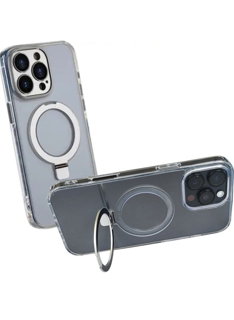 iPhone 16 Pro Max MagSafe Clear Case with Foldable Ring – Strong Magnetic Hold, Rugged Drop Protection, Fingerprint Slim Transparent Stand Cover