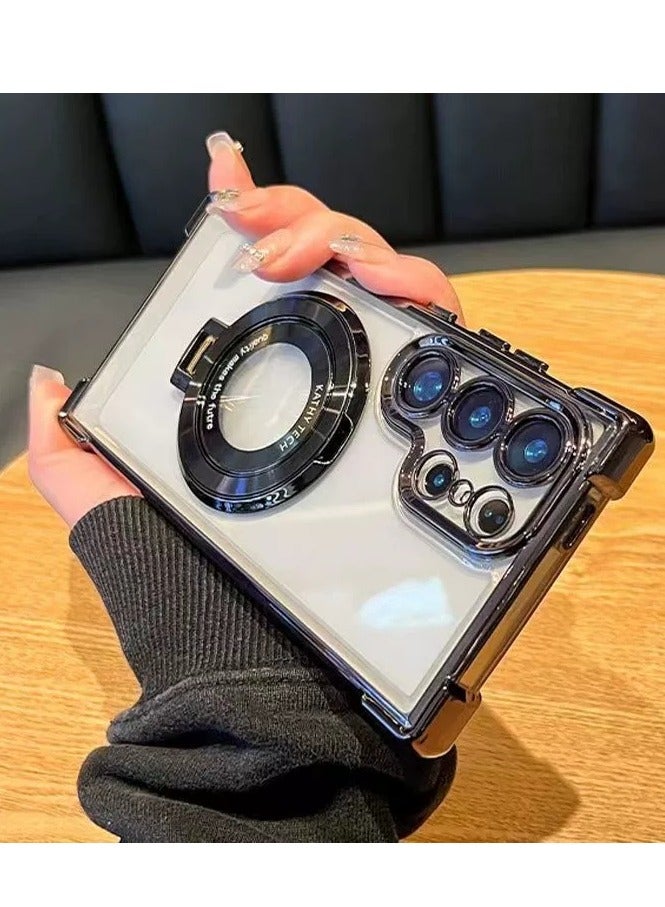 Magnetic Case for Galaxy S25 Ultra with Ring Stand 【Camera Lens Protector】 Glitter Slim Protective Cover, Compatible with Samsung Galaxy S25 Ultra Case - Image 1