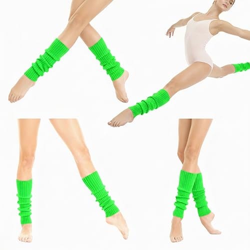 v28 Women 80s Party Warm Costume Marathon Knit Long Socks Leg Warmers (T46-green) - Image 3