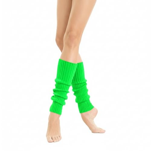 v28 Women 80s Party Warm Costume Marathon Knit Long Socks Leg Warmers (T46-green) - Image 2