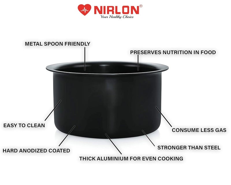 Nirlon وعاء طهي نيرلون مؤكسد صلب / متوافق مع موقد الغاز - 3 لتر (أسود) - Image 3