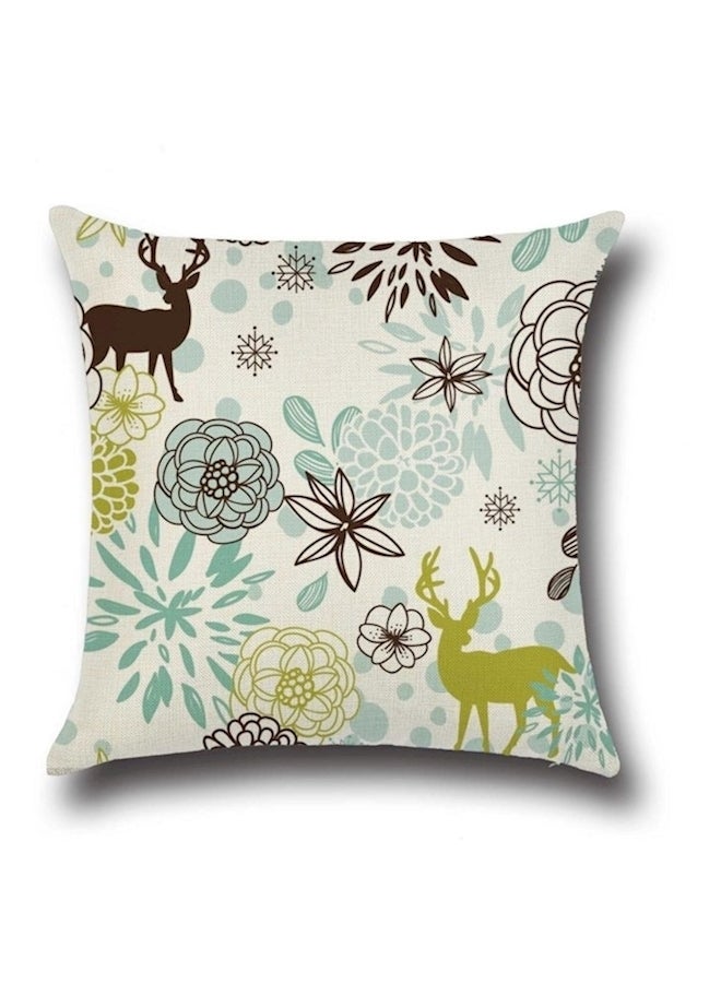 NIBEMINENT Floral Printed Cushion cotton White/Green/Brown 45x45cm