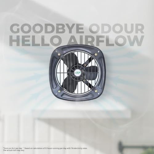 TVS GREEN VentMax 9 Metal Exhaust Fan 225mm | High Speed 2350 RPM|Super Suction 1250 m³/hr | Rust Proof Wire Guards|Low Voltage Operation | Durable Metal Body | Grey|3-Year Warranty - Image 2