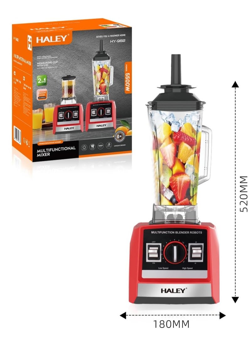 Haley خلاط هالي 2.5 لتر تجاري عالي الجودة بقوة 5500 وات، سيلفر كريست 2 في 1، عصارة، خلاط متعدد الوظائف، صانع عصائر، مطحنة، شفرات من الفولاذ المقاوم للصدأ، آمن للاستخدام في غسالة الأطباق - Image 3