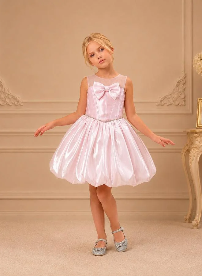 فيا بامبينو Blush Bubble-Hem Sheer-Yoke Bow Dress 1005