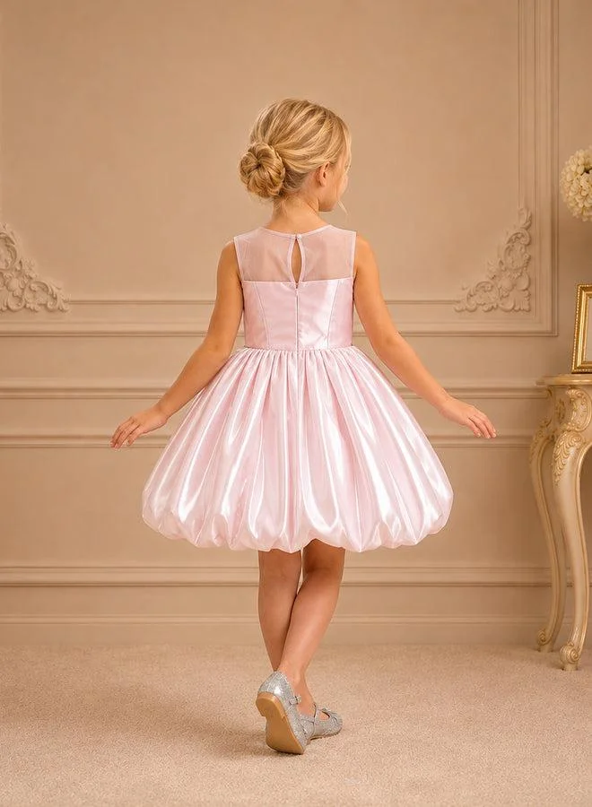 فيا بامبينو Blush Bubble-Hem Sheer-Yoke Bow Dress 1005