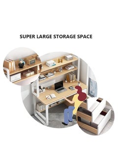 AIWANTO Desk with 2 Storage Shelves and Large 3 Drawers PC Multifunctional Home Office Modern Laptop Sturdy Shelves Simple Stylish Workstation Study Table 120x148x50cm  - Image 3