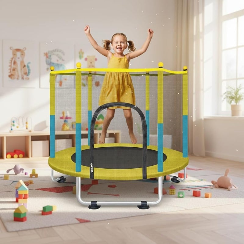 Bentifar 55" Kids Trampoline with Safety Net for Indoor and Outdoor, 75kg Capacity, No-Gap Spring Cover, U-Shaped Legs, Double Zipper, 140cm Height, Jumping Mat for Boys and Girls - Image 2