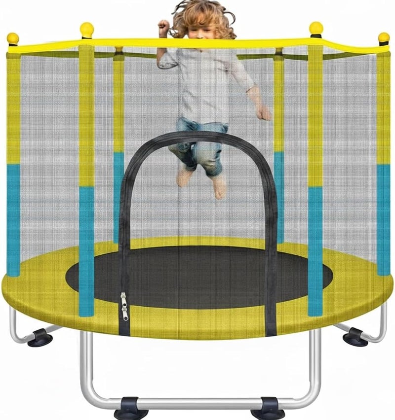 Bentifar 55" Kids Trampoline with Safety Net for Indoor and Outdoor, 75kg Capacity, No-Gap Spring Cover, U-Shaped Legs, Double Zipper, 140cm Height, Jumping Mat for Boys and Girls - Image 1