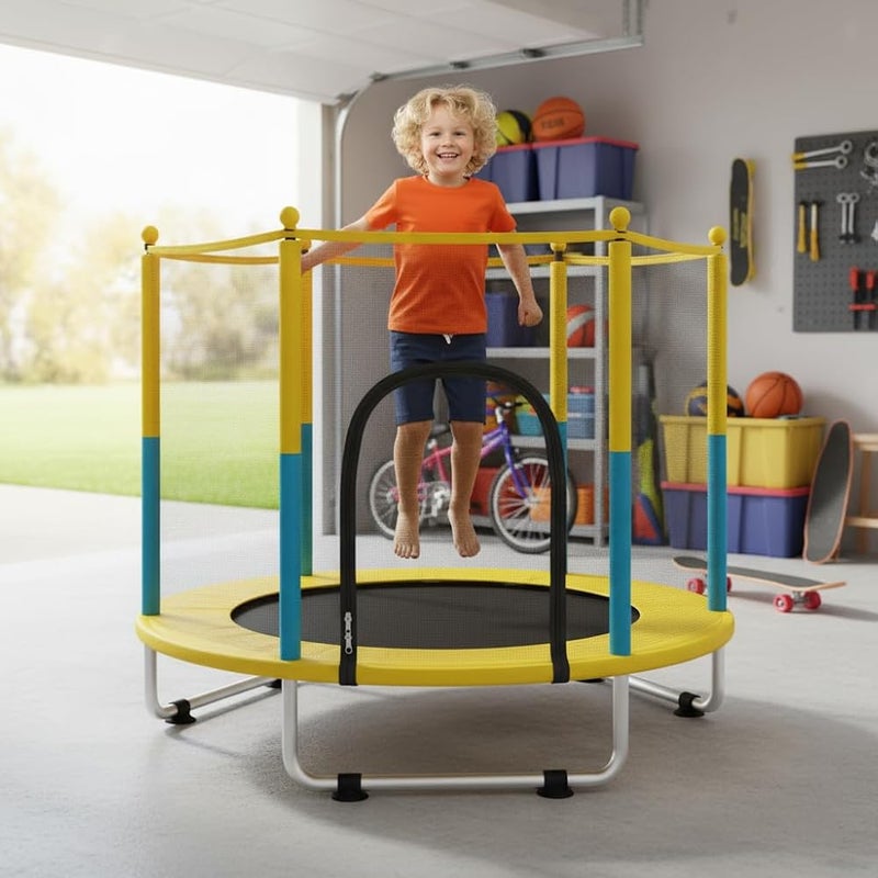 Bentifar 55" Kids Trampoline with Safety Net for Indoor and Outdoor, 75kg Capacity, No-Gap Spring Cover, U-Shaped Legs, Double Zipper, 140cm Height, Jumping Mat for Boys and Girls - Image 3