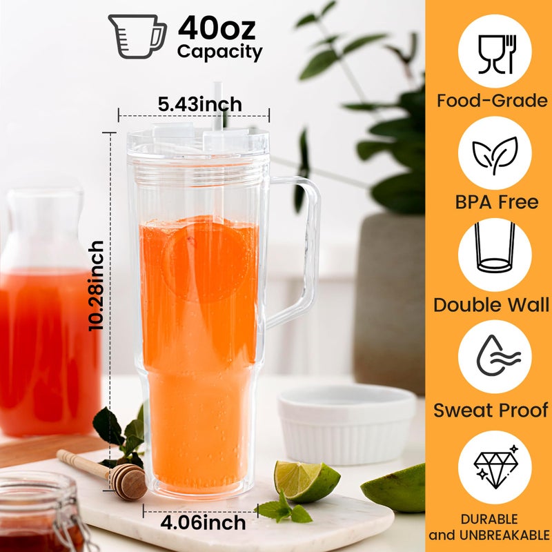 Icesip 40 oz Tumbler with Handle and Straw Double Wall Reusable Plastic Clear Tumbler with Lid Acrylic Iced Coffee Cups Water Travel Mug - Image 2