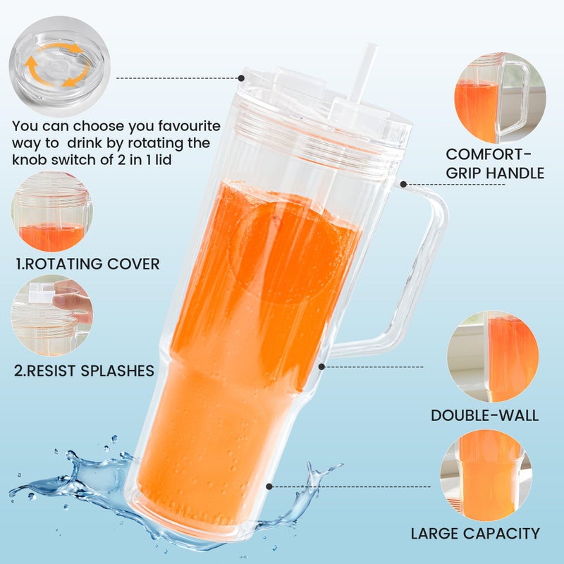 Icesip 40 oz Tumbler with Handle and Straw Double Wall Reusable Plastic Clear Tumbler with Lid Acrylic Iced Coffee Cups Water Travel Mug - Image 3