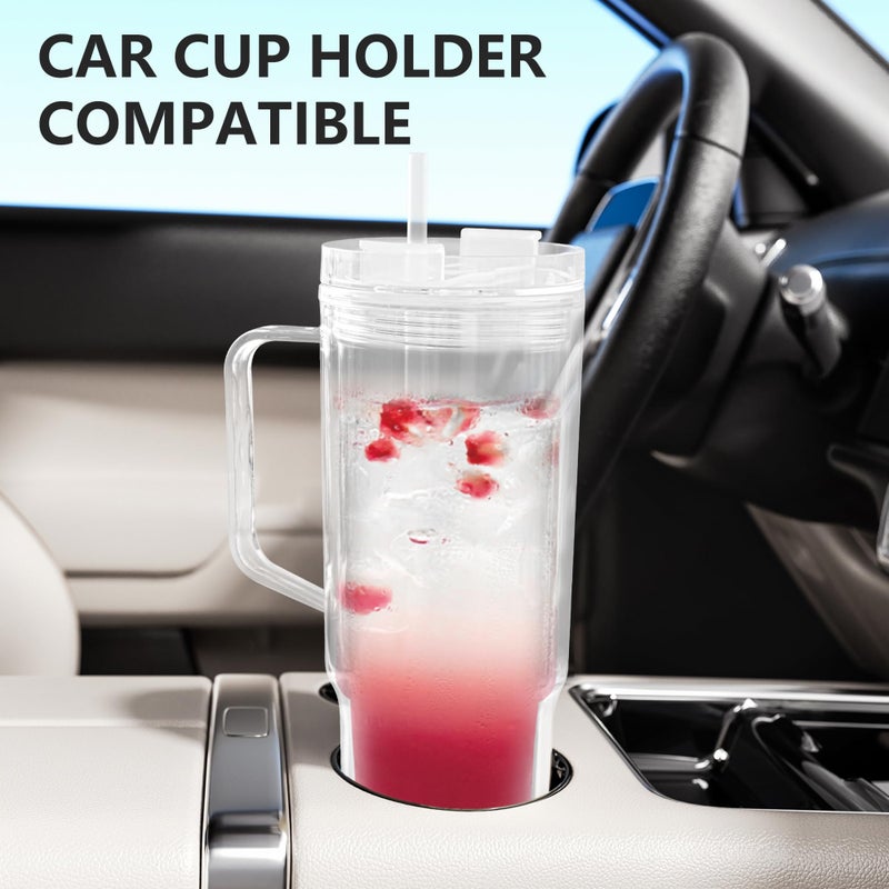 Icesip 40 oz Tumbler with Handle and Straw Double Wall Reusable Plastic Clear Tumbler with Lid Acrylic Iced Coffee Cups Water Travel Mug - Image 5