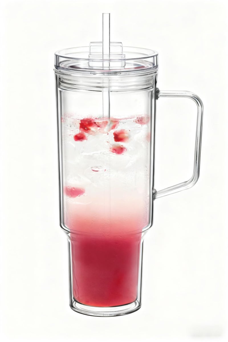 Icesip 40 oz Tumbler with Handle and Straw Double Wall Reusable Plastic Clear Tumbler with Lid Acrylic Iced Coffee Cups Water Travel Mug - Image 1