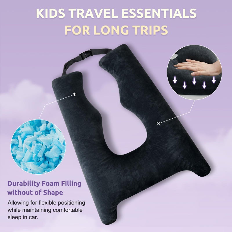 FAIORD Car Pillow for Kids Travel Pillow with Adjustable Strap, Kids Floor Pillows Cushions for Adults and Children to Support Head and Body Road Trip Essentials (Dark Grey) - Image 5