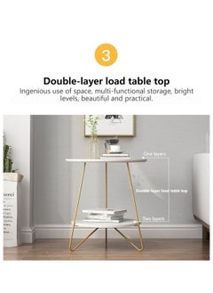 Sharpdo Living Room Sofa Side Table Double Layer Small Coffee Table Metal Frame White Round Coffee Table 48*48*50CM  - Image 5