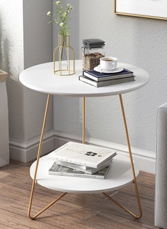 Sharpdo Living Room Sofa Side Table Double Layer Small Coffee Table Metal Frame White Round Coffee Table 48*48*50CM  - Image 2