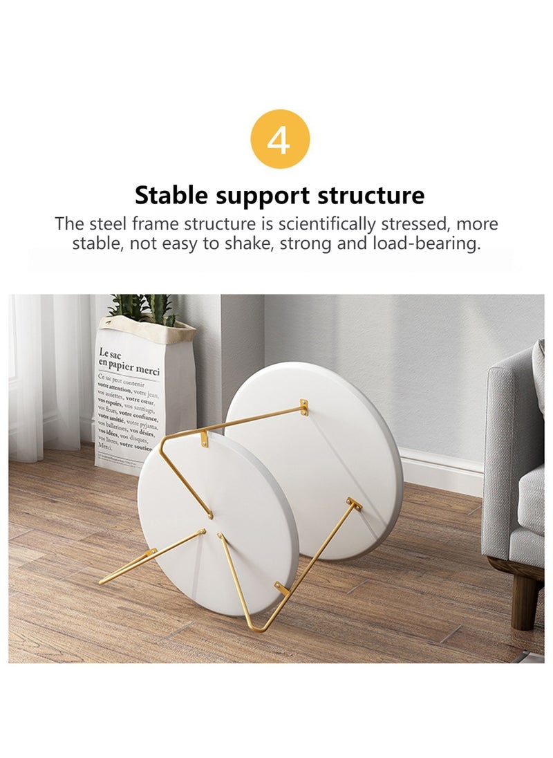 Sharpdo - Living Room Sofa Side Table Double Layer Small Coffee Table Metal Frame White Round Coffee Table 48*48*50CM - Image 1