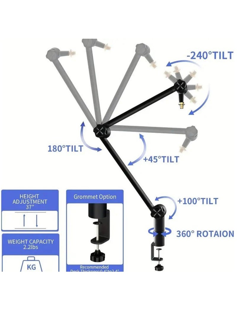 Microphone Boom Arm With Desk Mount 360° Rotatable Adjustable And Foldable Scissor Mounting For Podcast Video Gaming Radio And Studio Audio Sturdy And Universal  Elegance Model - Image 4