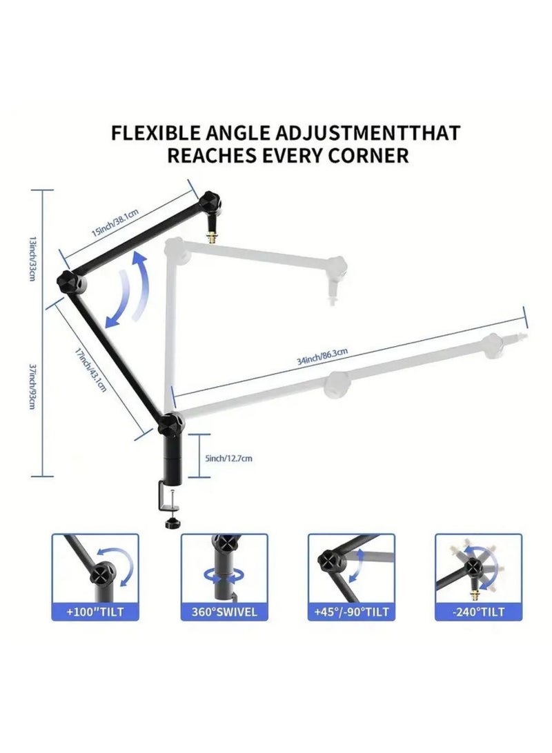Microphone Boom Arm With Desk Mount 360° Rotatable Adjustable And Foldable Scissor Mounting For Podcast Video Gaming Radio And Studio Audio Sturdy And Universal  Elegance Model - Image 2