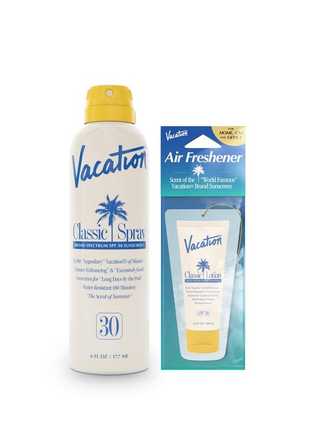 Classic Spray Sunscreen Spf 30 + Air Freshener Bundle Broad Spectrum Sunscreen Spray Vegan Sunblock Spray Body Spray With Spf Spray Sunscreen Spf 30 6 Fl. Oz.