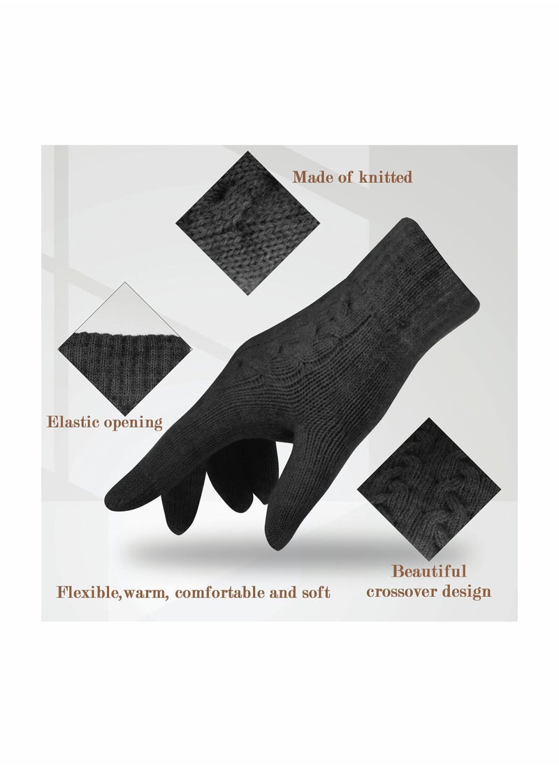 SYOSI Women Touch Screen Gloves - Winter Warm Gloves Touchscreen Mittens Thermal Fleece Lined Knitted Gloves for Outdoor  - Image 2