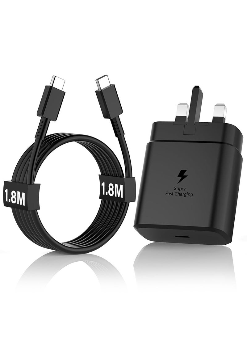 ( Adapte for Samsung 45W Super Fast ) Charger Type C for S24 Ultra, S23 Ultra, S22 Ultra, S25 Ultra, A55, A54, Z Flip5, Z Flip4, Z Fold5, Z Fold4, Tab S9 Ultra, S9, S8, S7, S6, A9, 5A Cable, Super PD 3.0 Charge / 1m Cable Black color - Image 1