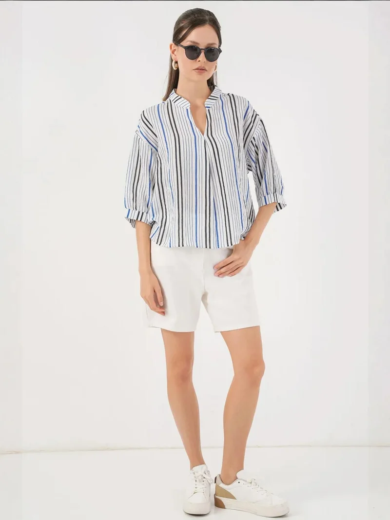 بيغ دارت بلوزة بياقة على شكل حرف  مخططة