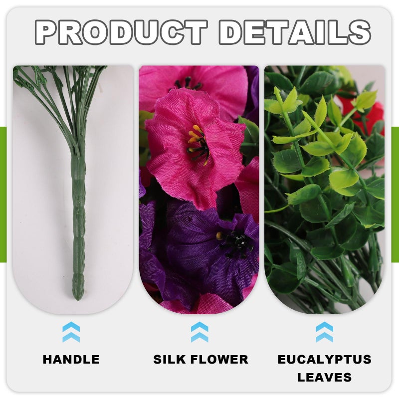 ADXORA Fake Artificial Hanging Morning Glory Flowers for Outdoor Planters Porch Pation Decoration,2 Bundles UV Resistant Silk Faux Flowers with Realistic Eucalyptus Plants for Home Office Garden Decor - Image 4