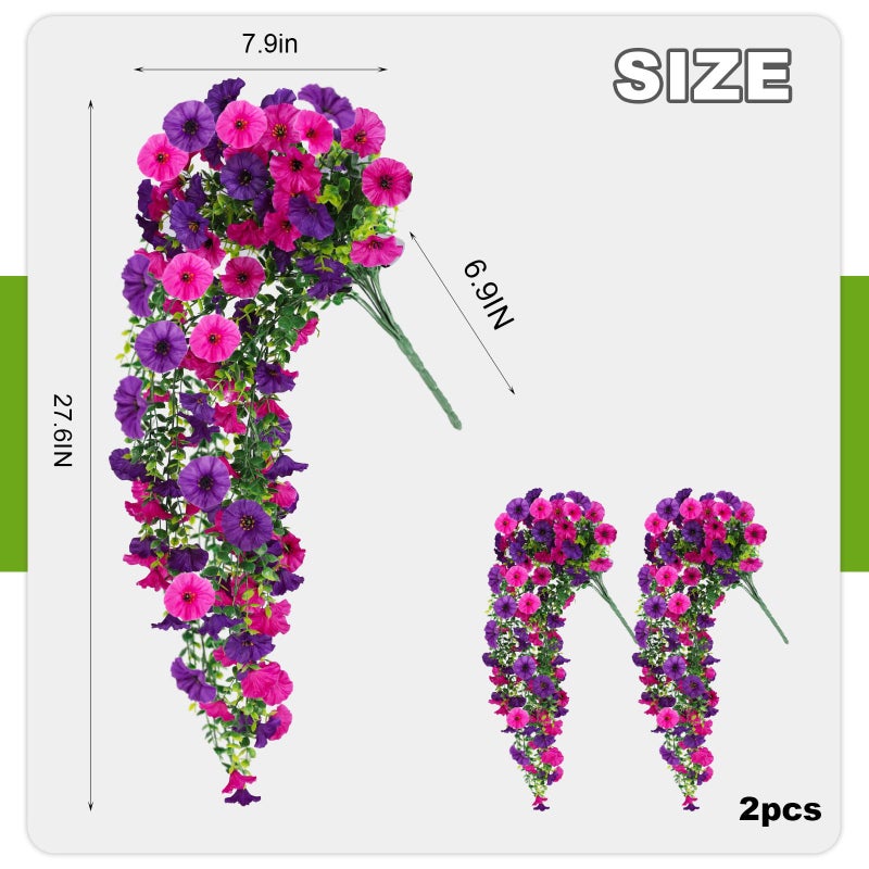 ADXORA Fake Artificial Hanging Morning Glory Flowers for Outdoor Planters Porch Pation Decoration,2 Bundles UV Resistant Silk Faux Flowers with Realistic Eucalyptus Plants for Home Office Garden Decor - Image 3