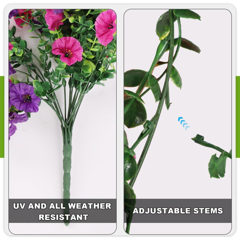 ADXORA Fake Artificial Hanging Morning Glory Flowers for Outdoor Planters Porch Pation Decoration,2 Bundles UV Resistant Silk Faux Flowers with Realistic Eucalyptus Plants for Home Office Garden Decor - Image 5