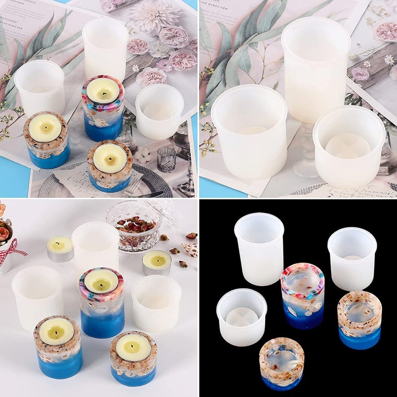 SNOOGG® 3 Size 1 Set Pack Tealight Candle Holder Mold for Epoxy Resin, Silicone Pillar Cylinder Candle Holder Resin Mold, Shiny Pillar Tea Light Candle Holders Mold for Resin Casting - Image 2
