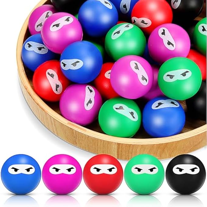 Jerify 30 Pack Ninja Stress Relief Balls Bulk for Adults Slow Rising Ninja Party Favors PU Foam Sensory Stress Hand Fidget Squeeze Stretchy Balls for Birthday Xmas Party Stuffers Gift, 5 Colors - Image 1
