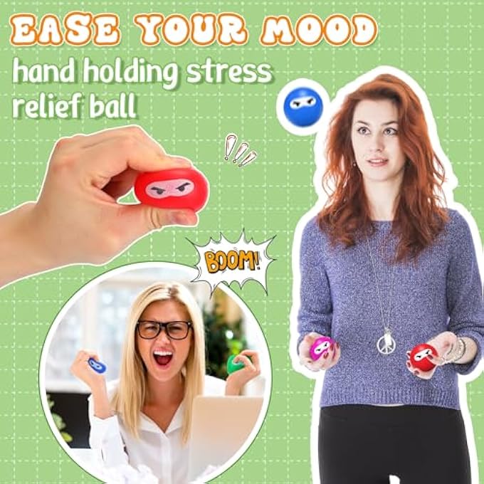 Jerify 30 Pack Ninja Stress Relief Balls Bulk for Adults Slow Rising Ninja Party Favors PU Foam Sensory Stress Hand Fidget Squeeze Stretchy Balls for Birthday Xmas Party Stuffers Gift, 5 Colors - Image 4
