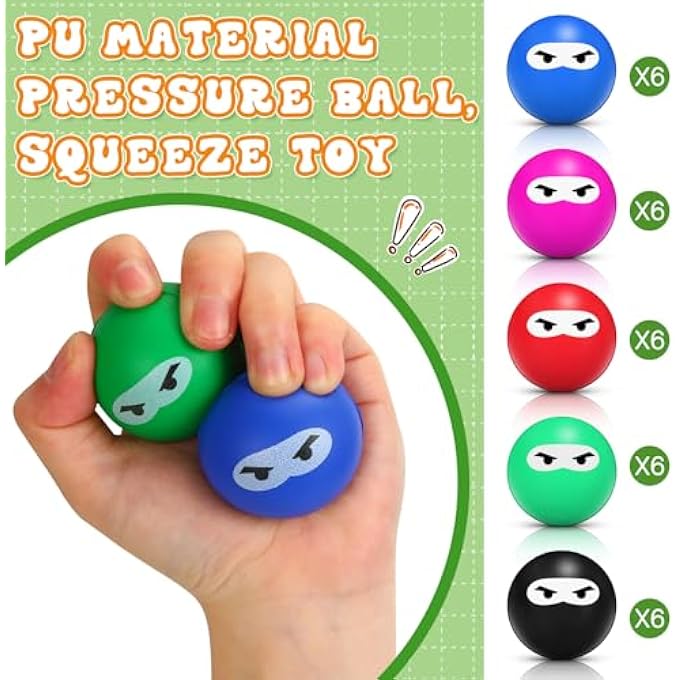 Jerify 30 Pack Ninja Stress Relief Balls Bulk for Adults Slow Rising Ninja Party Favors PU Foam Sensory Stress Hand Fidget Squeeze Stretchy Balls for Birthday Xmas Party Stuffers Gift, 5 Colors - Image 5