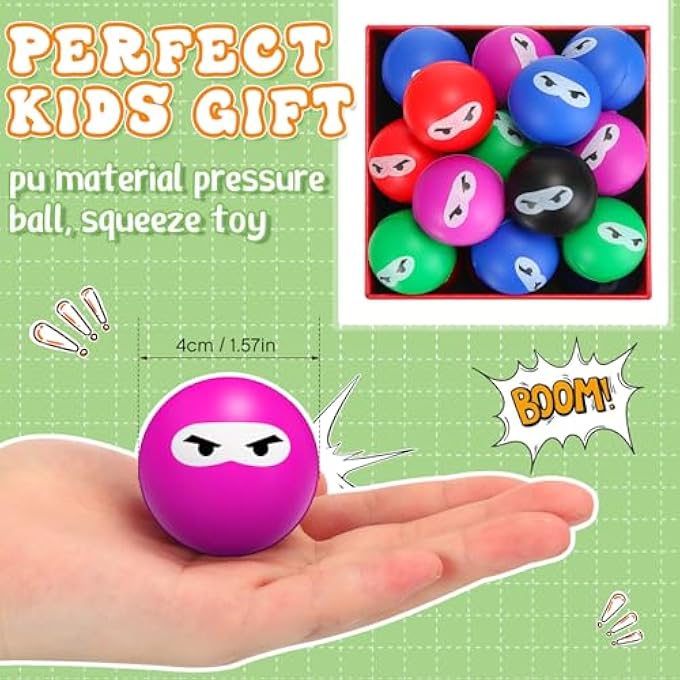 Jerify 30 Pack Ninja Stress Relief Balls Bulk for Adults Slow Rising Ninja Party Favors PU Foam Sensory Stress Hand Fidget Squeeze Stretchy Balls for Birthday Xmas Party Stuffers Gift, 5 Colors - Image 2