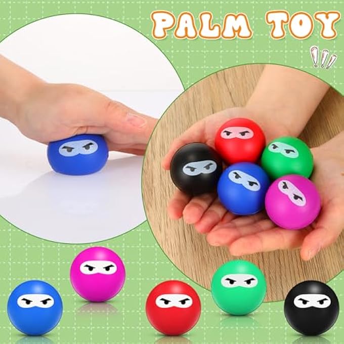 Jerify 30 Pack Ninja Stress Relief Balls Bulk for Adults Slow Rising Ninja Party Favors PU Foam Sensory Stress Hand Fidget Squeeze Stretchy Balls for Birthday Xmas Party Stuffers Gift, 5 Colors - Image 3