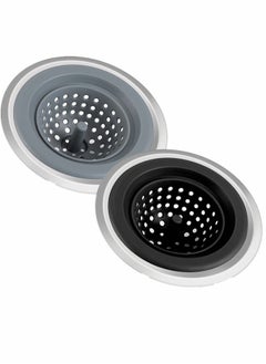 KASTWAVE 2 Pack, Kitchen Sink Strainer Silicone Sink Stopper for Kitchen Sink 4.5'' Kitchen Sink Sewer Sink Garbage Filter Deodorant Floor Drain Anti-clogging Silicone Floor Drain (Black + Gray)  - Image 1