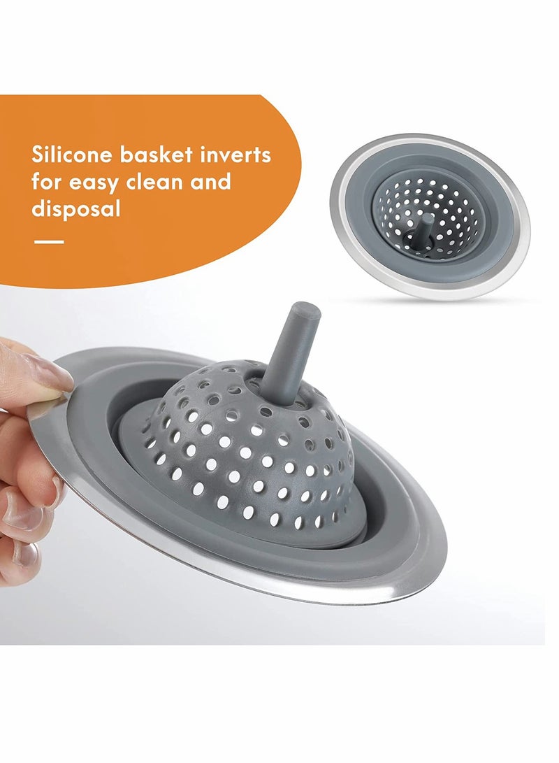 KASTWAVE 2 Pack, Kitchen Sink Strainer Silicone Sink Stopper for Kitchen Sink 4.5'' Kitchen Sink Sewer Sink Garbage Filter Deodorant Floor Drain Anti-clogging Silicone Floor Drain (Black + Gray) - Image 4