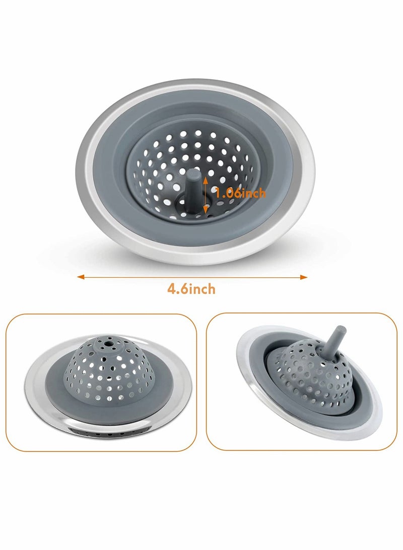 KASTWAVE 2 Pack, Kitchen Sink Strainer Silicone Sink Stopper for Kitchen Sink 4.5'' Kitchen Sink Sewer Sink Garbage Filter Deodorant Floor Drain Anti-clogging Silicone Floor Drain (Black + Gray) - Image 2