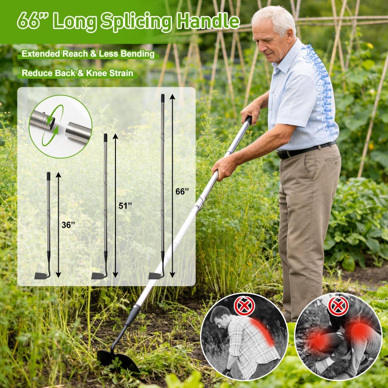 Lilyvane Garden Hoe for Weeding, Heavy Duty Draw Hoe Garden Tool for Plowing,Cultivating,Trenching, Ridging,Tilling Loosening Soil,Scraping Weeder with 60â€ Handle for Stand Gardening, Reduce Back Strain - Image 4