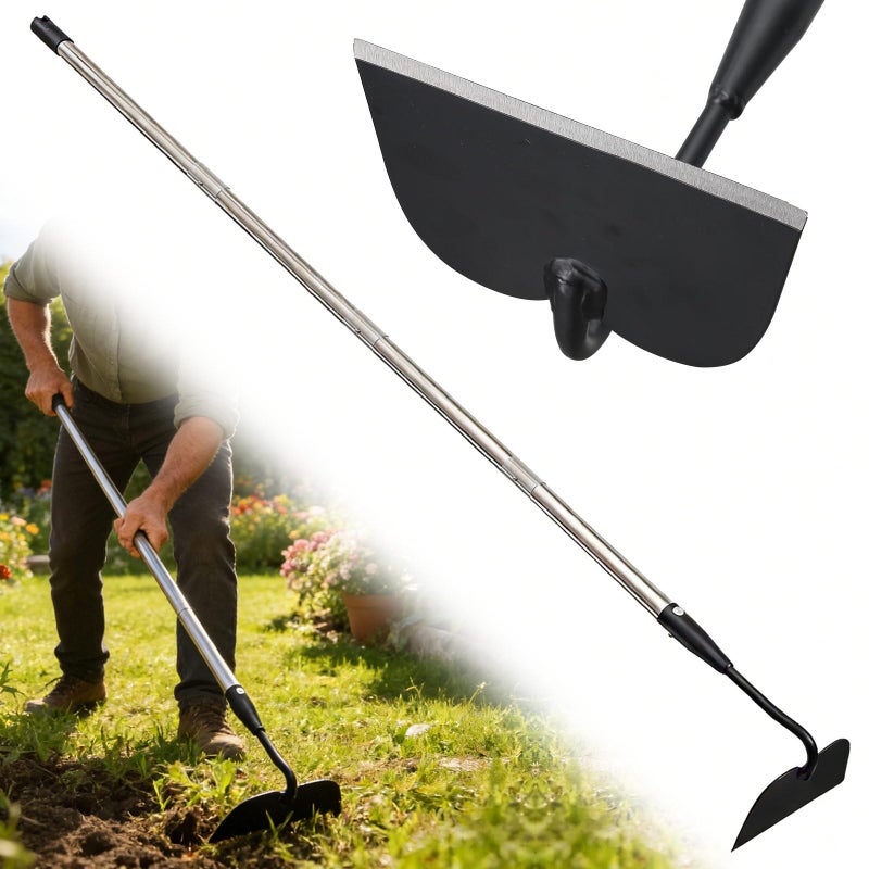 Lilyvane Garden Hoe for Weeding, Heavy Duty Draw Hoe Garden Tool for Plowing,Cultivating,Trenching, Ridging,Tilling Loosening Soil,Scraping Weeder with 60â€ Handle for Stand Gardening, Reduce Back Strain - Image 1