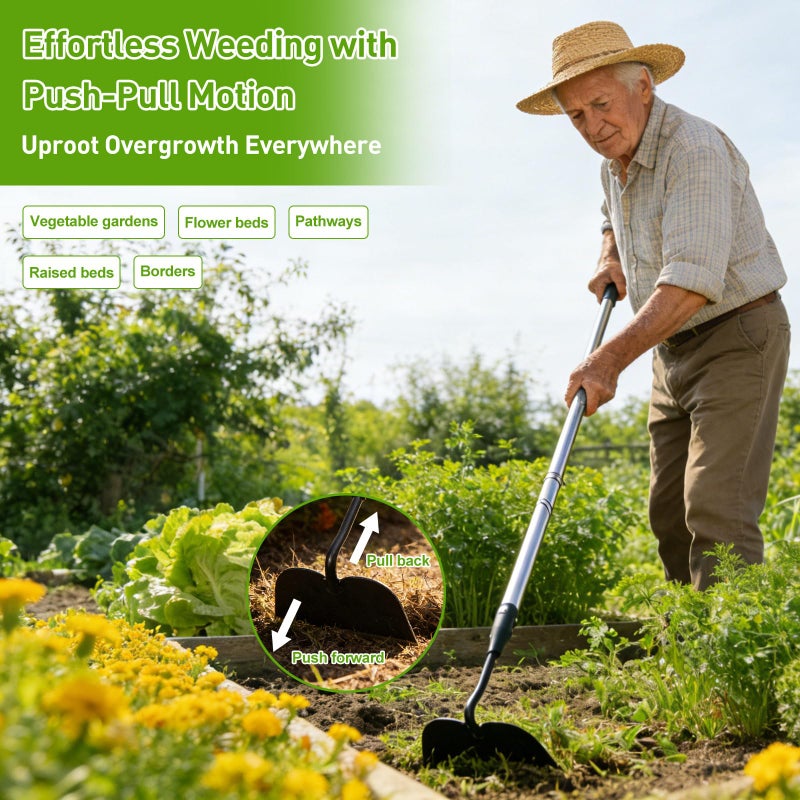 Lilyvane Garden Hoe for Weeding, Heavy Duty Draw Hoe Garden Tool for Plowing,Cultivating,Trenching, Ridging,Tilling Loosening Soil,Scraping Weeder with 60â€ Handle for Stand Gardening, Reduce Back Strain - Image 5