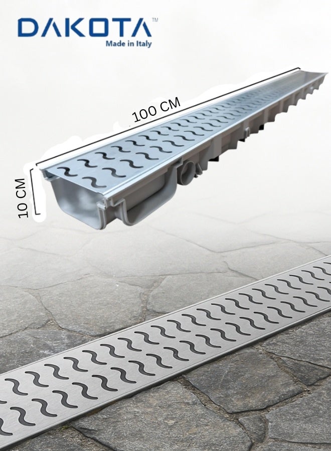 Dakota Galvnized Steel Gratting with Platic Body 100x10 cm | A-125 Load Class for Kitchen, Water Rain Storm, Wet Room, Garden Area and all Indoor and Out Door Spaces (1Mtr Length ) 100x10 Poly Propline Plastic, Loading A-125(1.5 Ton)-Made in Italy - Image 1