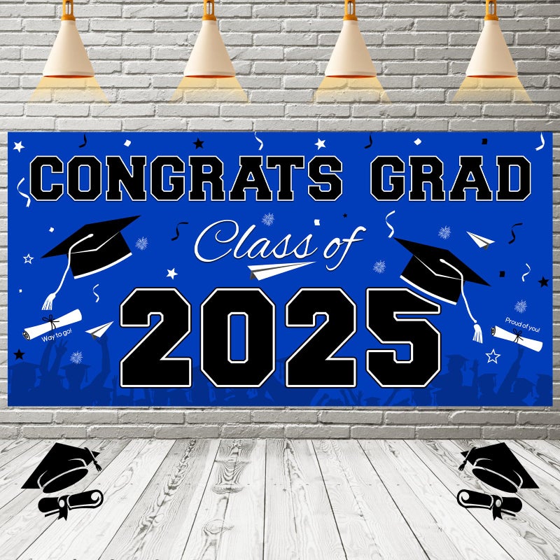 STARSIDE 2025 Graduation Party Plastic Backdrop 65" x 32.7",Blue - Image 1